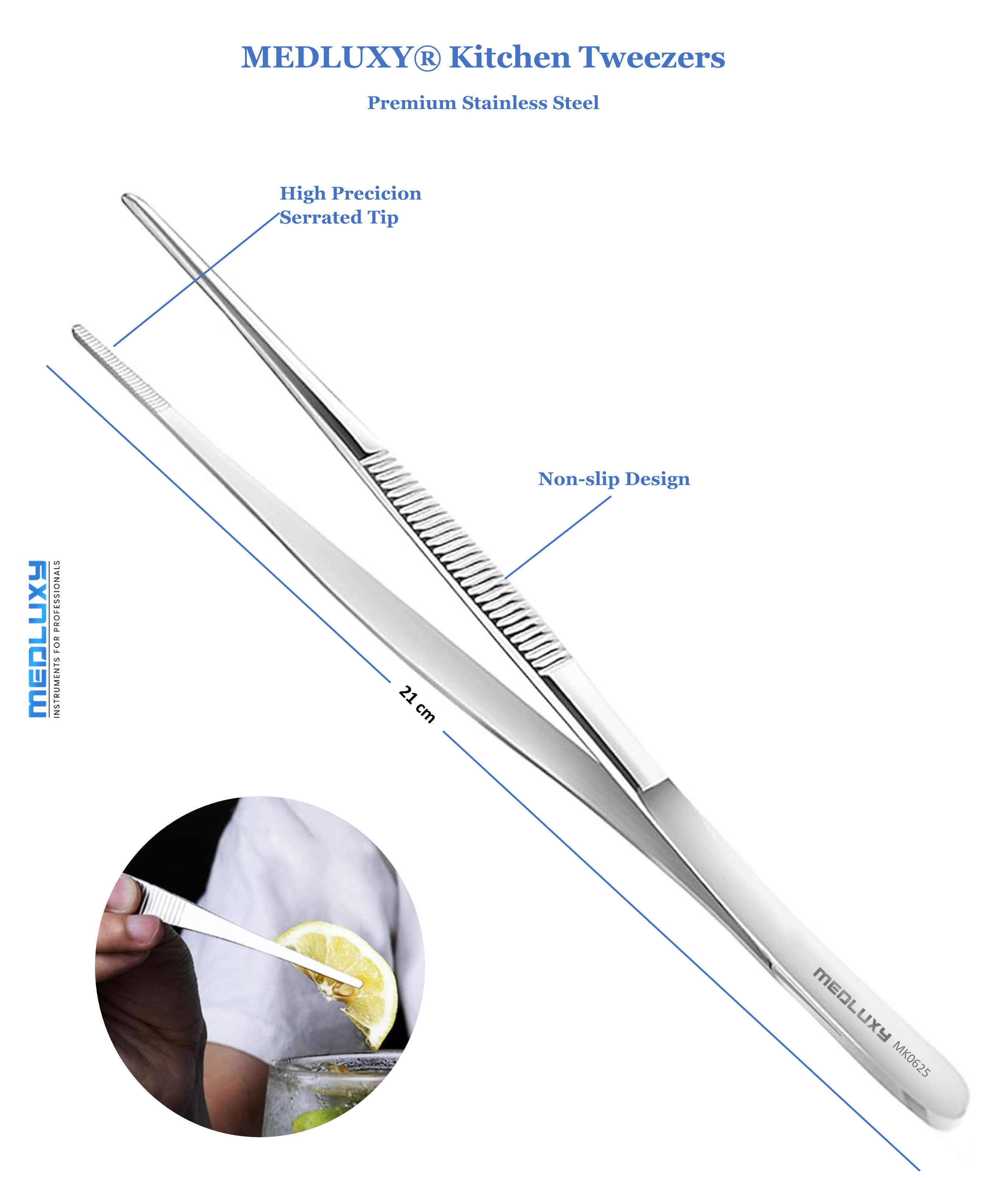Medluxy – Professionele Keukenpincet – 21 cm – RVS – Robuust - Precisie & Perfecte Grip